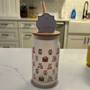 Frosted Glass Sipper with Cat Design